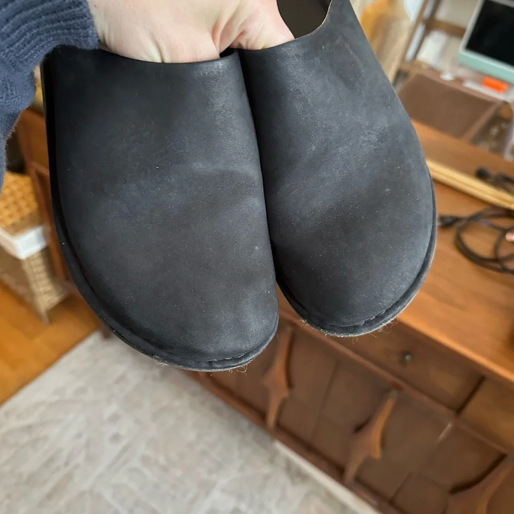 JENNI KAYNE Oiled Leather Moc Clogs Black Size 38 - Picture 6 of 8